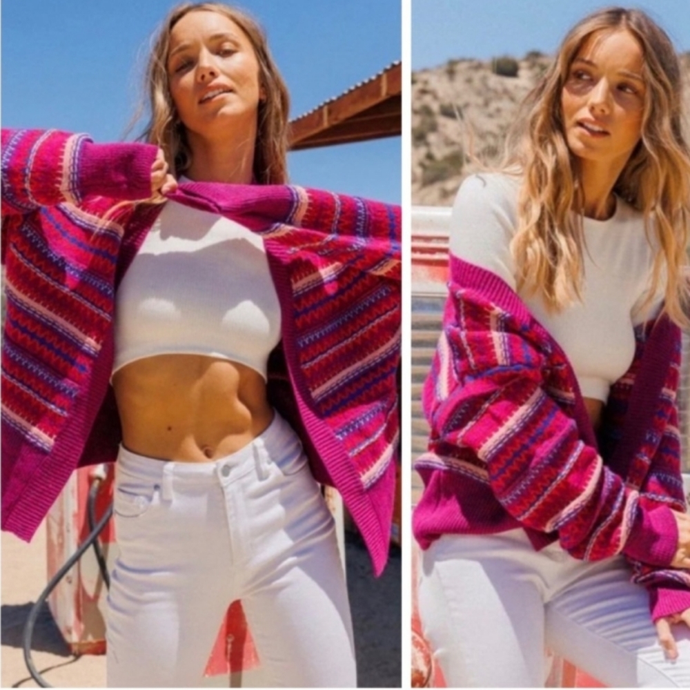 Magenta multicolor blend cardigan